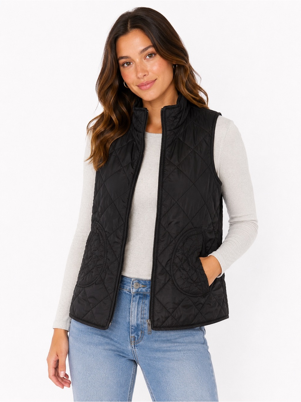 Jane Ashley Black Quilted Vest Size Small